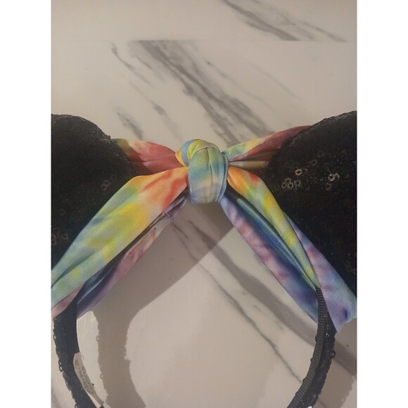 Black Sequin Mouse Ears Tie Dye Bow Headband Mickey Minnie - Picture 3 of 5